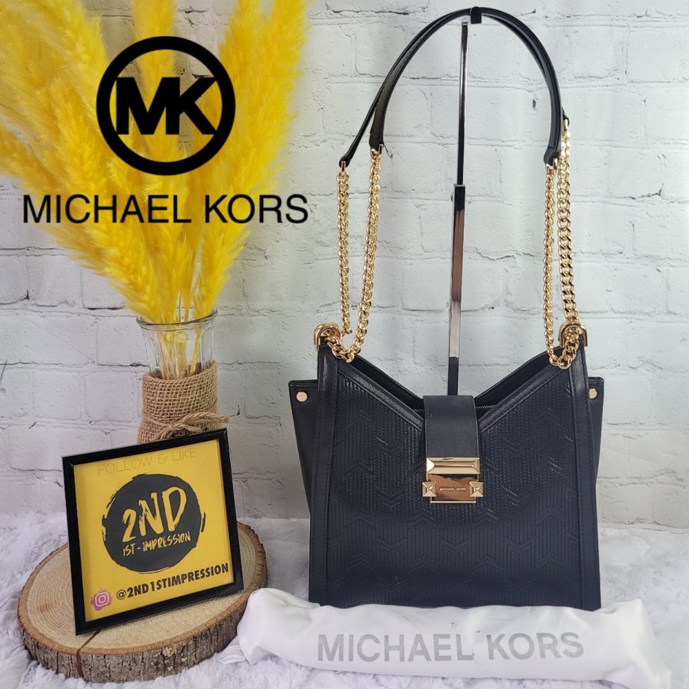 Michael Kors Whitney Quilted Small Chain Shoulder Tote Black Leather